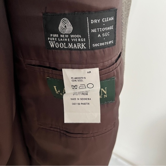 Ralph Lauren Sport Coat Sz 44R Blazer Two Buttons Herringbone Plaid Wool Brown - Picture 4 of 4